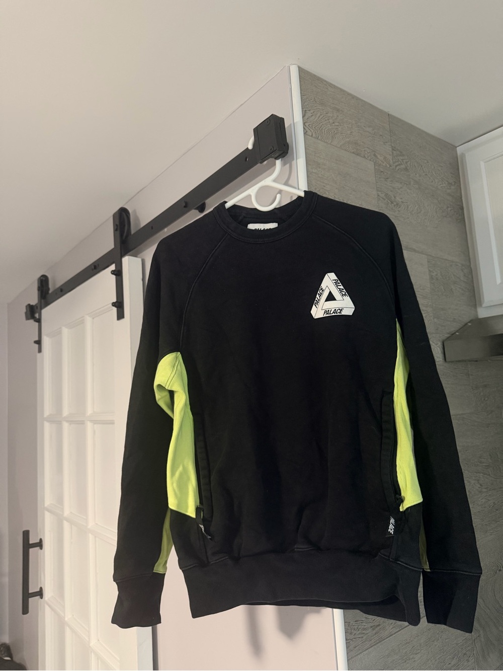 PALACE Black Crewneck Sweatshirt with Neon Yellow Panels